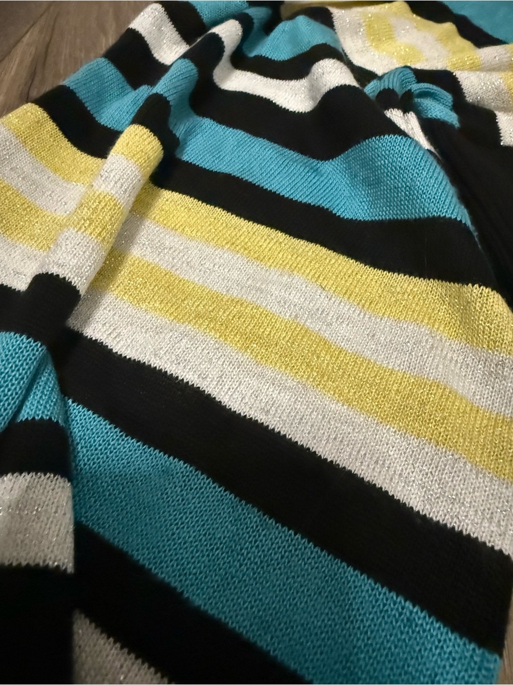 Heart Soul Black V-Neck Sweater with Teal, Yellow & White Stripes - Picture 2 of 7
